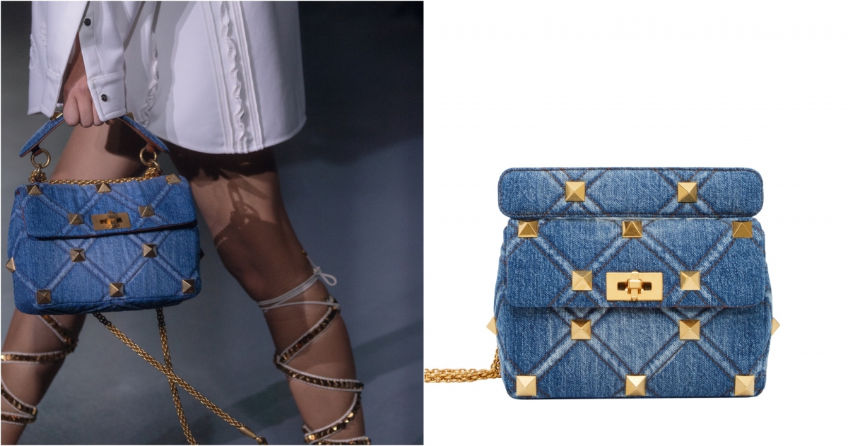 Valentino Garavani Roman Stud Light Denim Medium Shoulder Bag，NT86,500