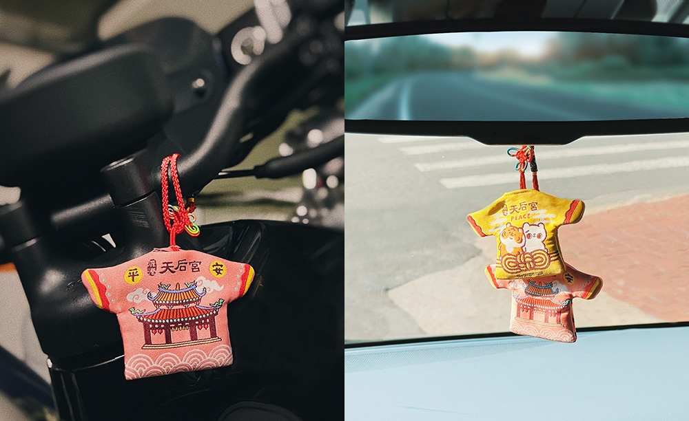 保佑出行一切平安,將祈福小神衣吊掛在汽車、機車上。