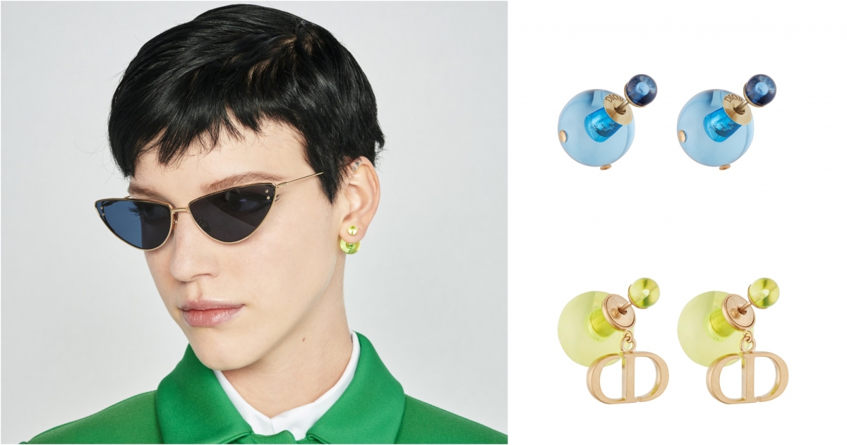 Dior Tribales 黃色透明樹脂珍珠 CD 耳環,NT$19,000_Dior Tribales 藍色透明樹脂珍珠耳環,NT$18,500