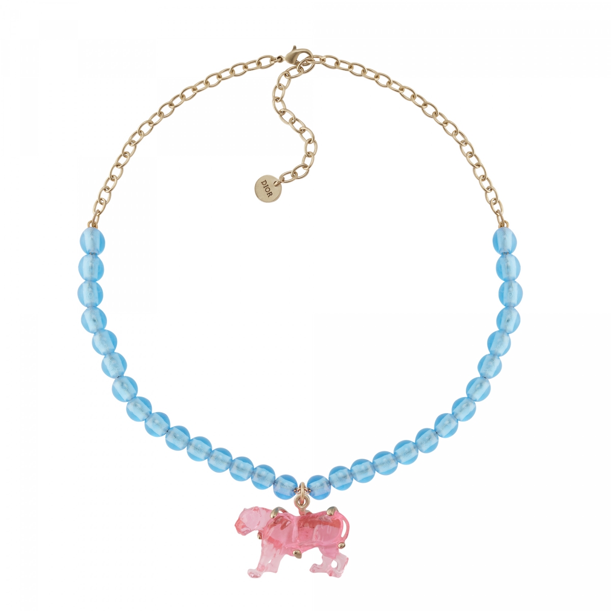 Dior Crystal Sauvage 透明藍色珠飾與粉色樹脂墜飾頸鍊,NT$32,500