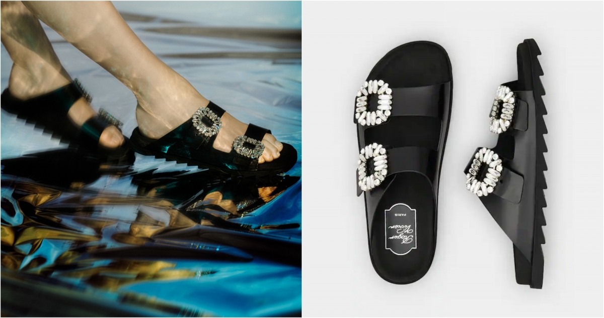 Roger Vivier Slidy Viv' 黑色皮革鑽扣穆勒鞋,NT$46,300