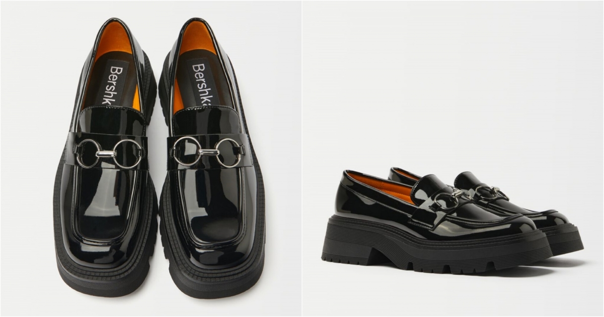 BERSHKA Faux-patent-finish loafers with metallic detail,NT$1,790