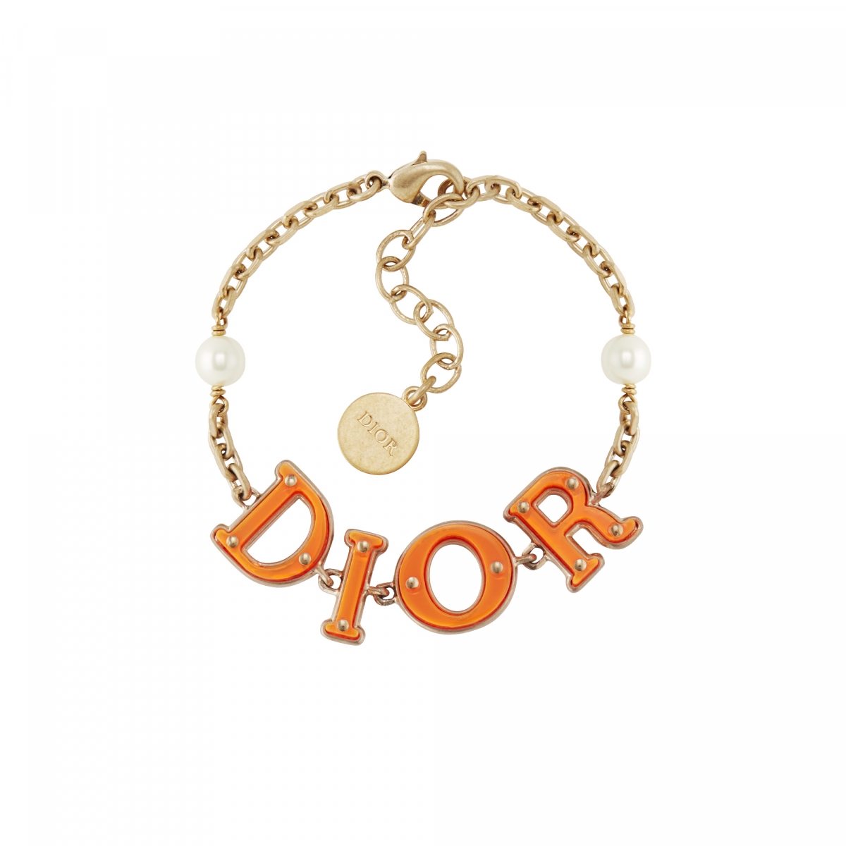Dior (r)evolution 白色珍珠與橘色透明樹脂金色手鍊,NT$20,000