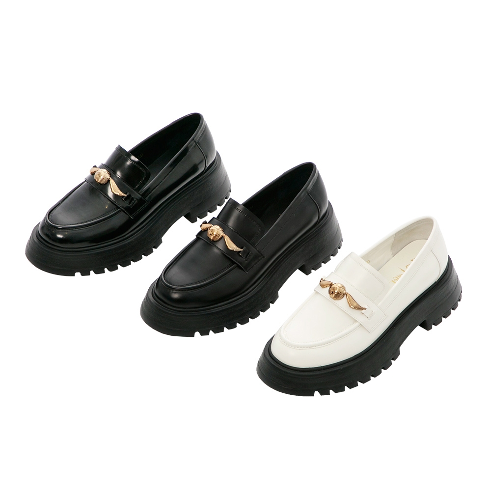 Grace gift-哈利波特金探子飾釦鋸齒厚底樂福鞋，NT$1,980