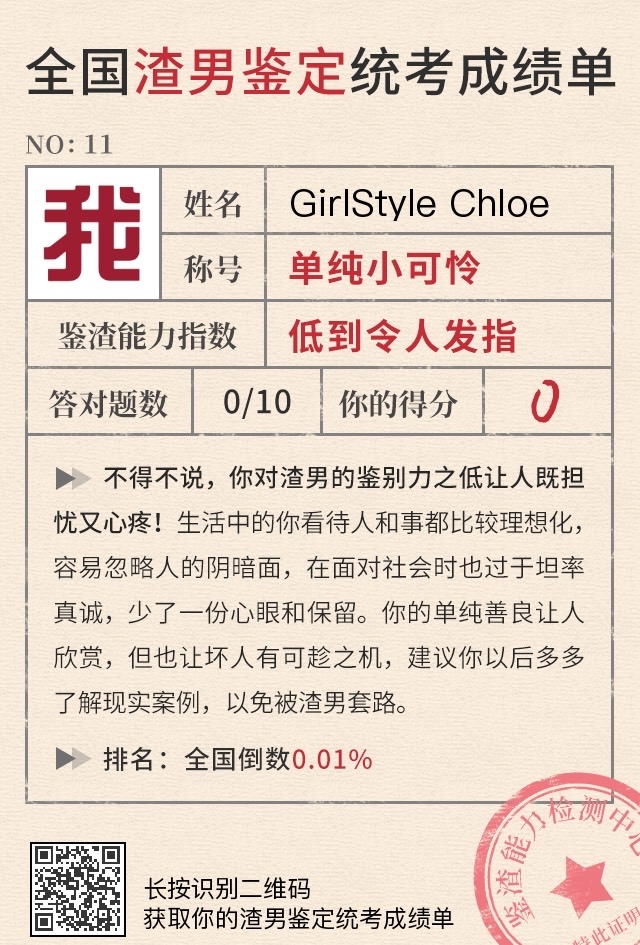 全國渣男鑑定統一考試