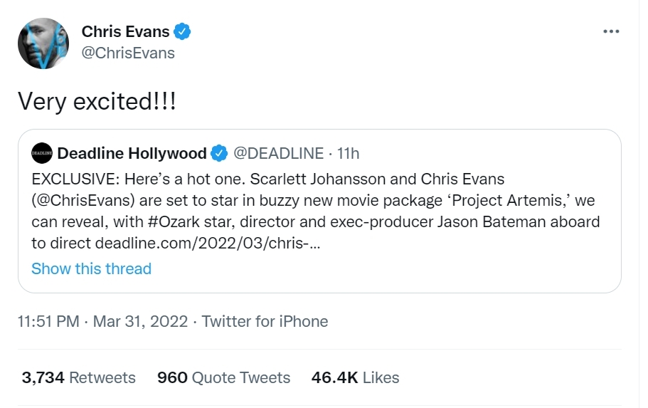 克里斯伊凡官方證實新片消息