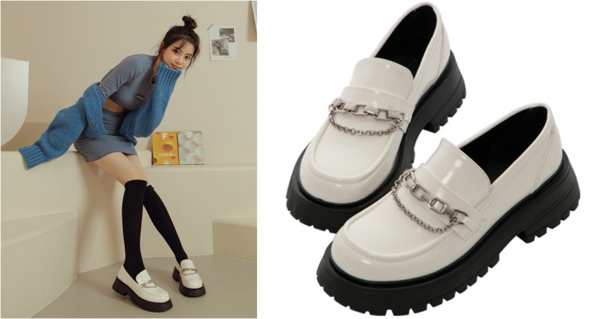 Grace Gift金屬鍊鋸齒厚底樂福鞋，NT$1,280