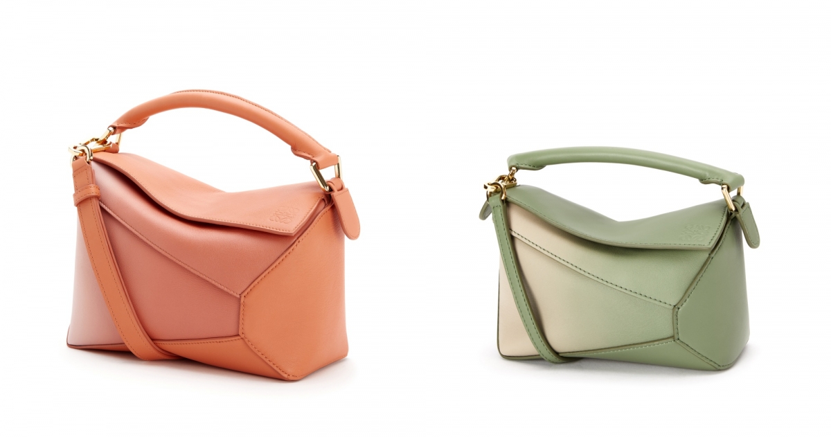 LOEWE PUZZLE 深珊瑚橘小牛皮小號肩背提包,NT$98,000_PUZZLE 迷迭香綠小牛皮迷你肩背提包,NT$77,000
