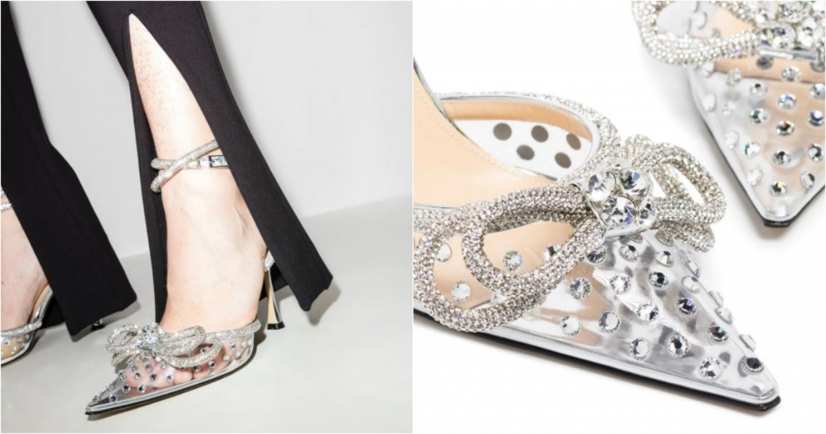 MACH & MACH Double Bow 100mm crystal-embellished pumps，約NT$36,738