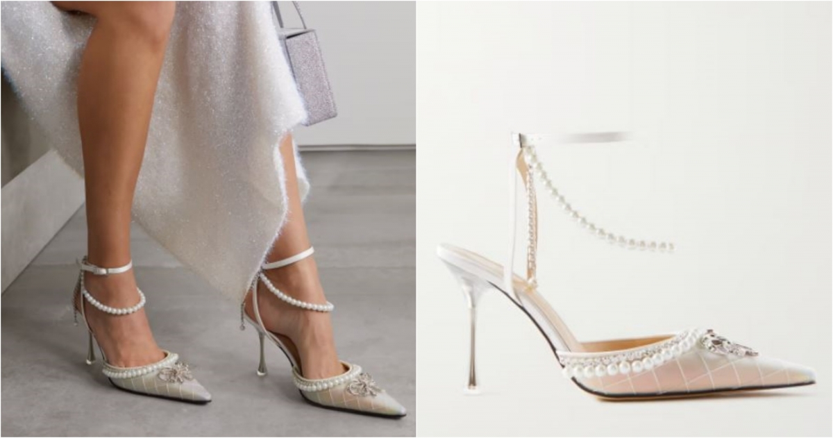 MACH & MACH Bow of Elizabeth embellished PVC and leather sandals，約NT$43,028