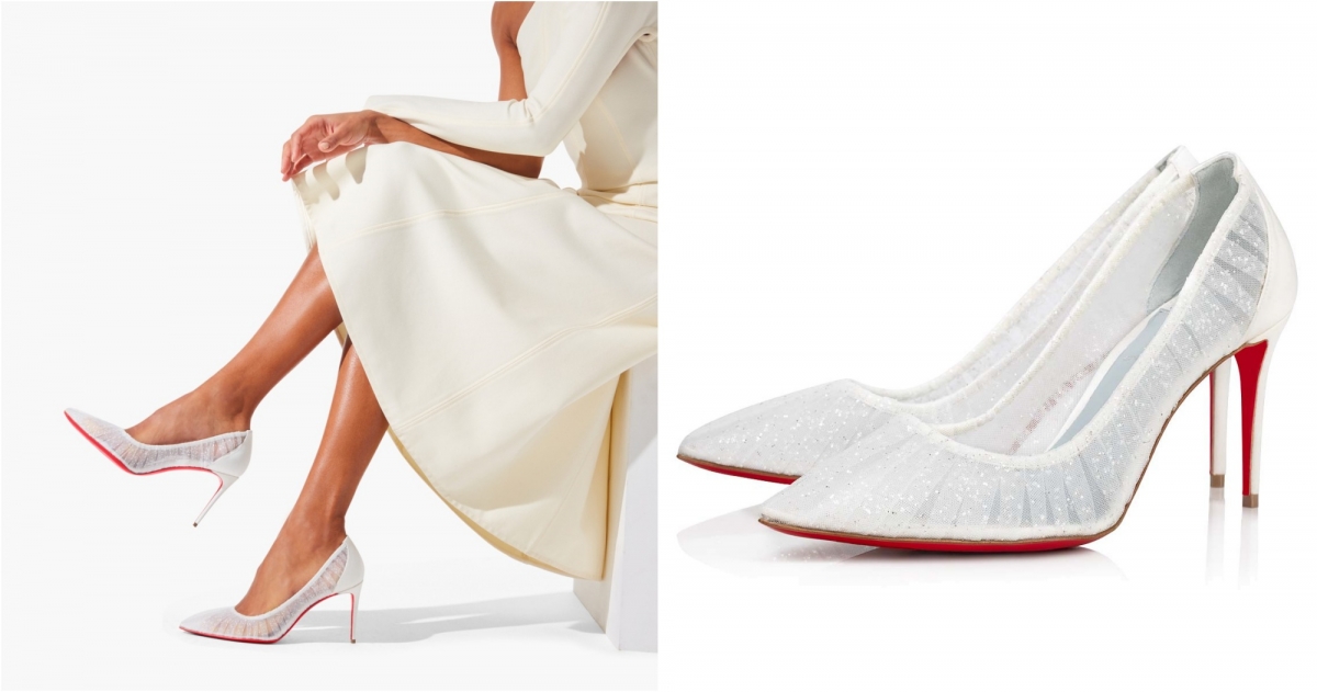 Christian Louboutin Kate Draperia 白色網紗高跟鞋，NT$35,000