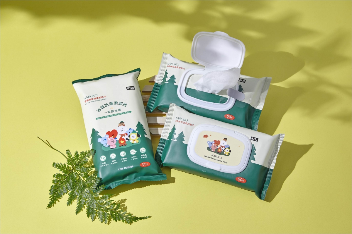 NARUKO茶樹神奇溫柔卸妝巾50片(BT21限量版),NT$259