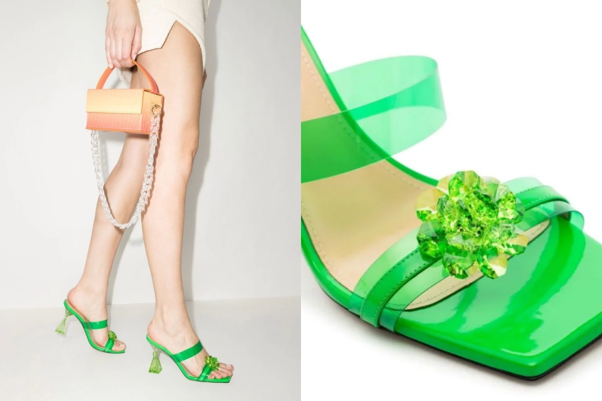 MACH & MACH 95mm crystal-flower flare-heel sandals