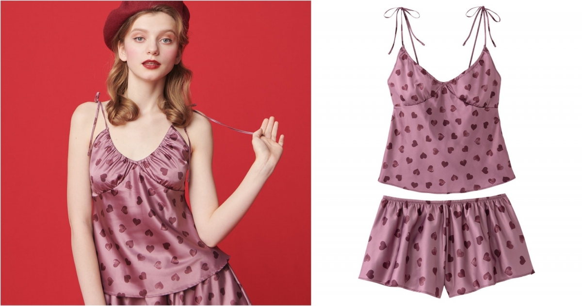 PEACH JOHN 古典愛心成套睡衣組 ，NT$1,590 