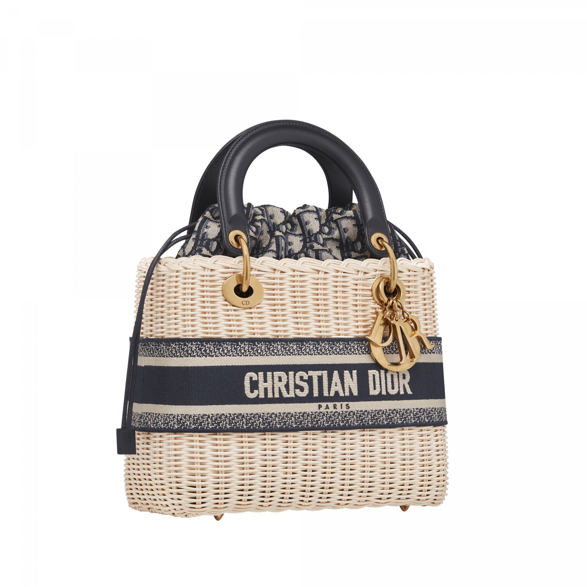 Dior Lady Dior 米色柳編中型提包配刺繡寬背帶，NT$175,000