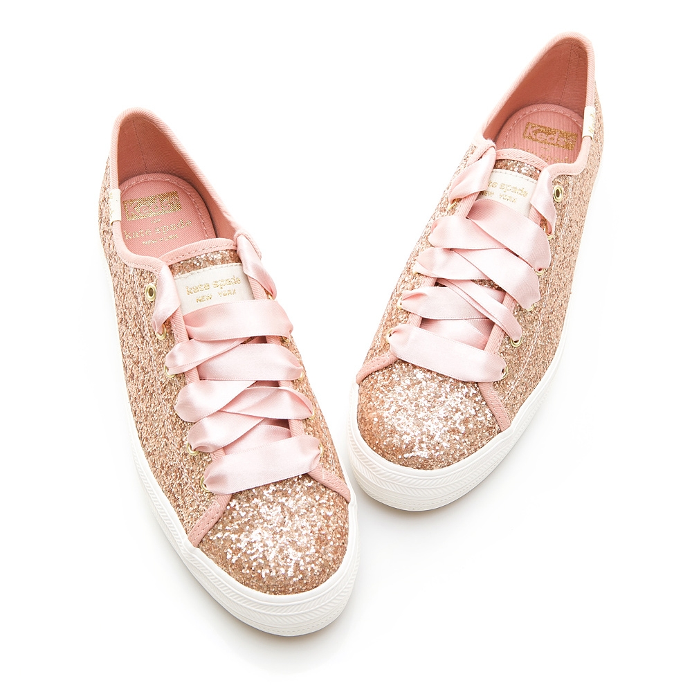 Keds x Kate Spade 閃耀亮片緞帶厚底休閒鞋-玫瑰金，NT$3,290