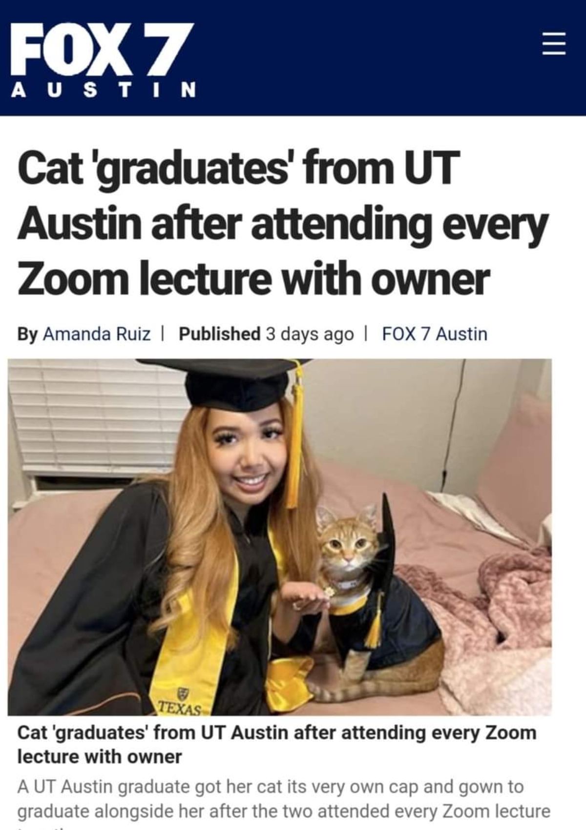 美國女大生與愛貓一起畢業
