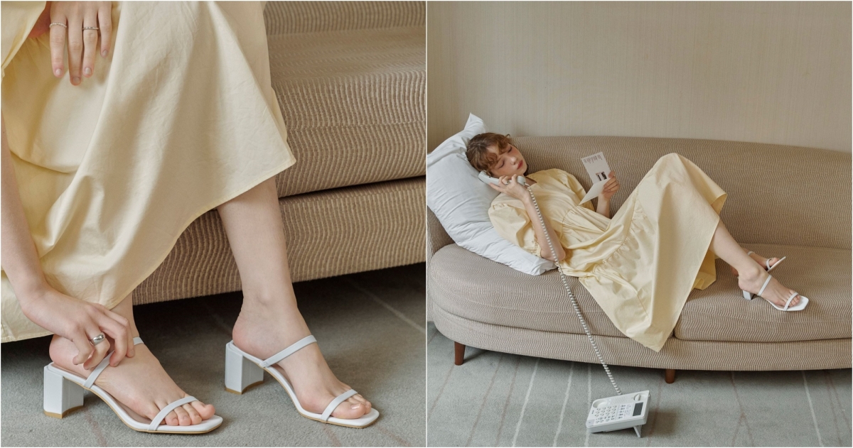 PAZZO質感方頭細帶粗跟拖鞋，NT$1,290