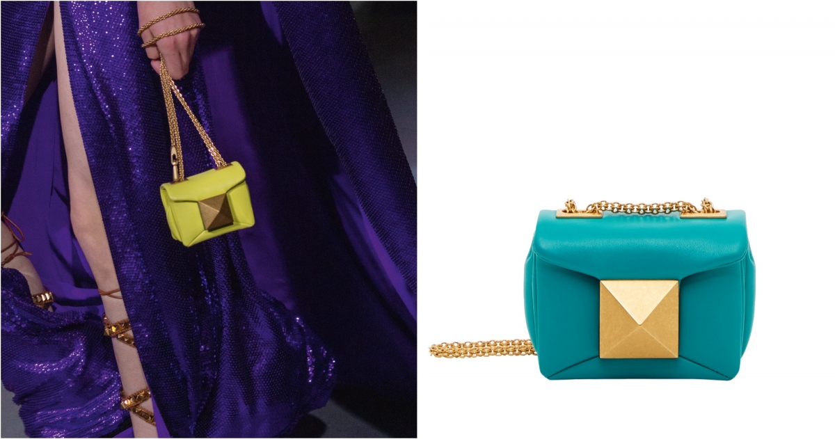 Valentino Garavani One Stud 綠色小羊皮迷你鍊帶包,NT$42,200