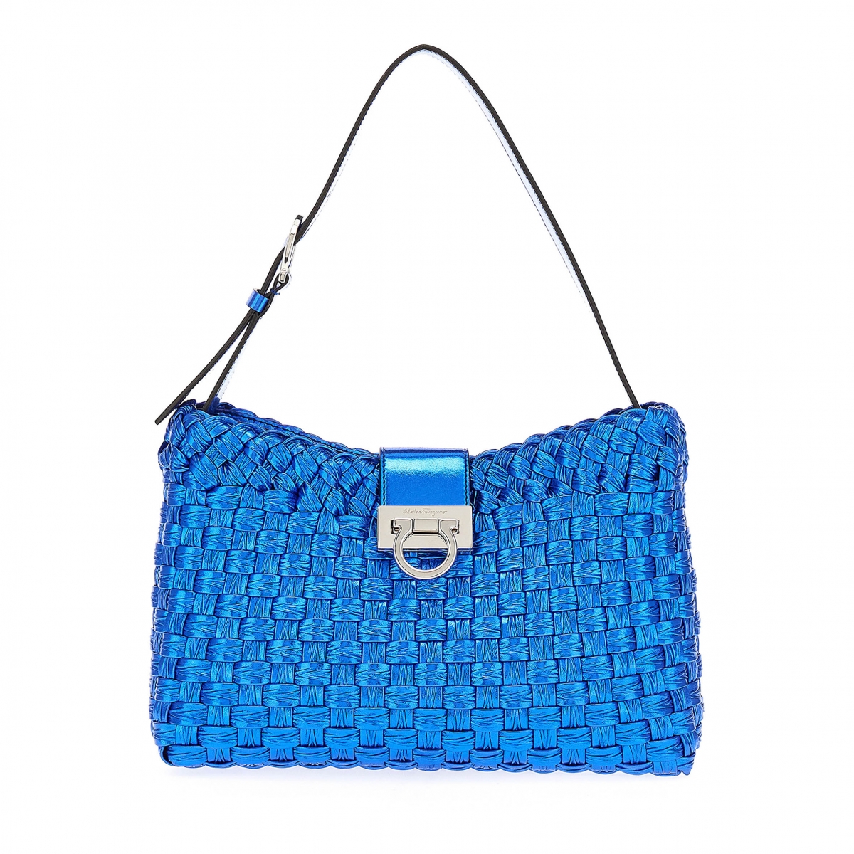 Ferragamo TRIFOLIO 電光藍編織手提包 $77,900