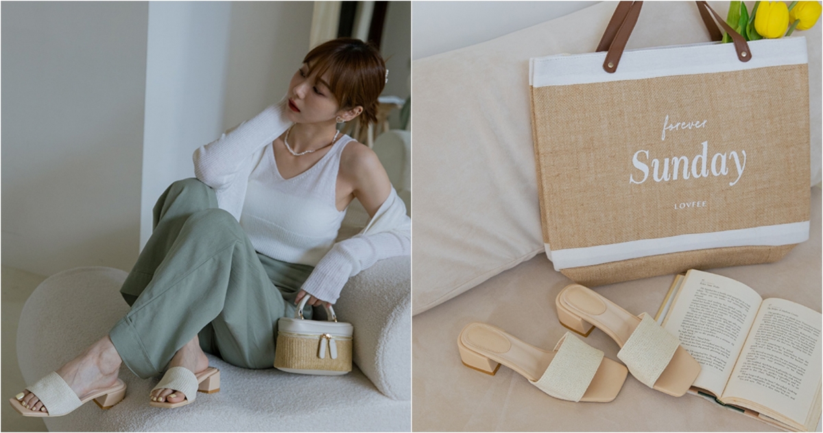 lovfee韓國草編粗跟涼鞋，NT$1,690