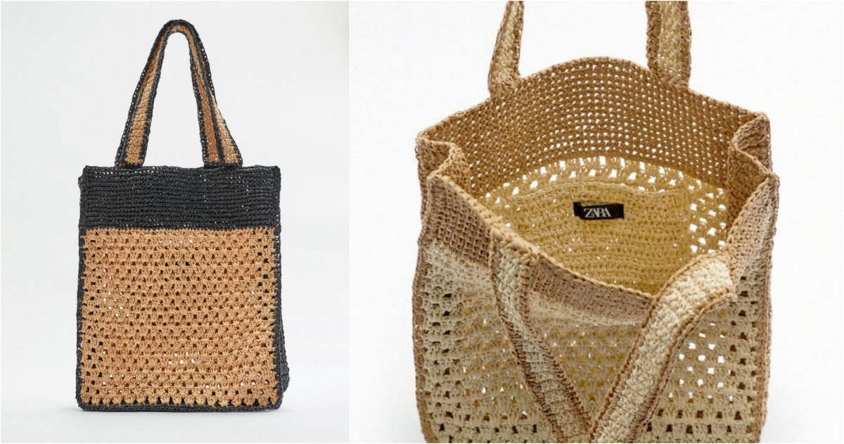 ZARA撞色編織托特包，NT$990