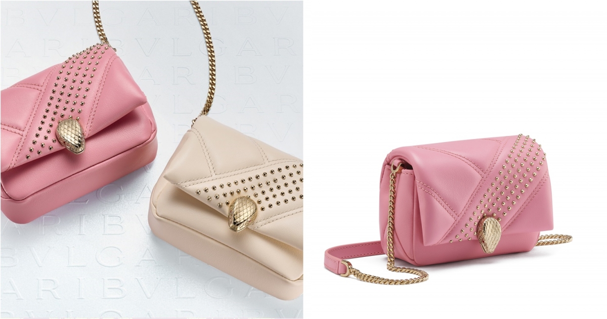 BVLGARI SERPENTI CABOCHON七夕情人節限定版紅鶴石英粉色小牛皮迷你肩背包，NT$34,900