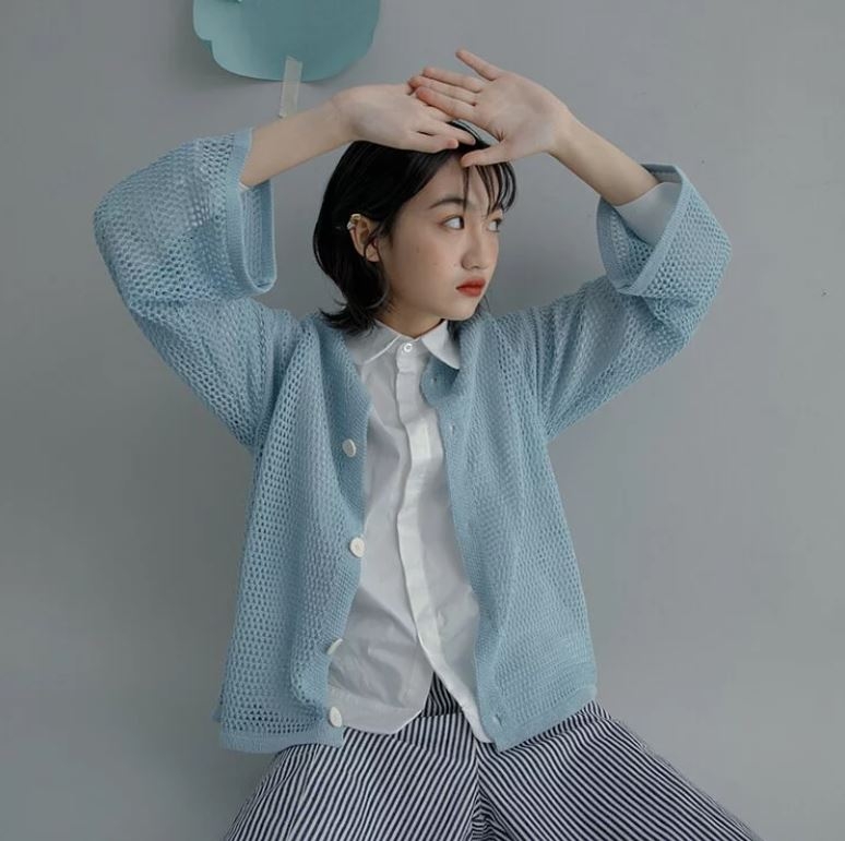 NO11簍空感針織外套 藍，NT$1,080