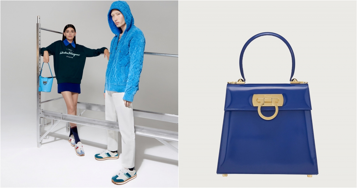 Ferragamo Top Handle 經典復刻手提包 藍色小牛皮，NT$84,900