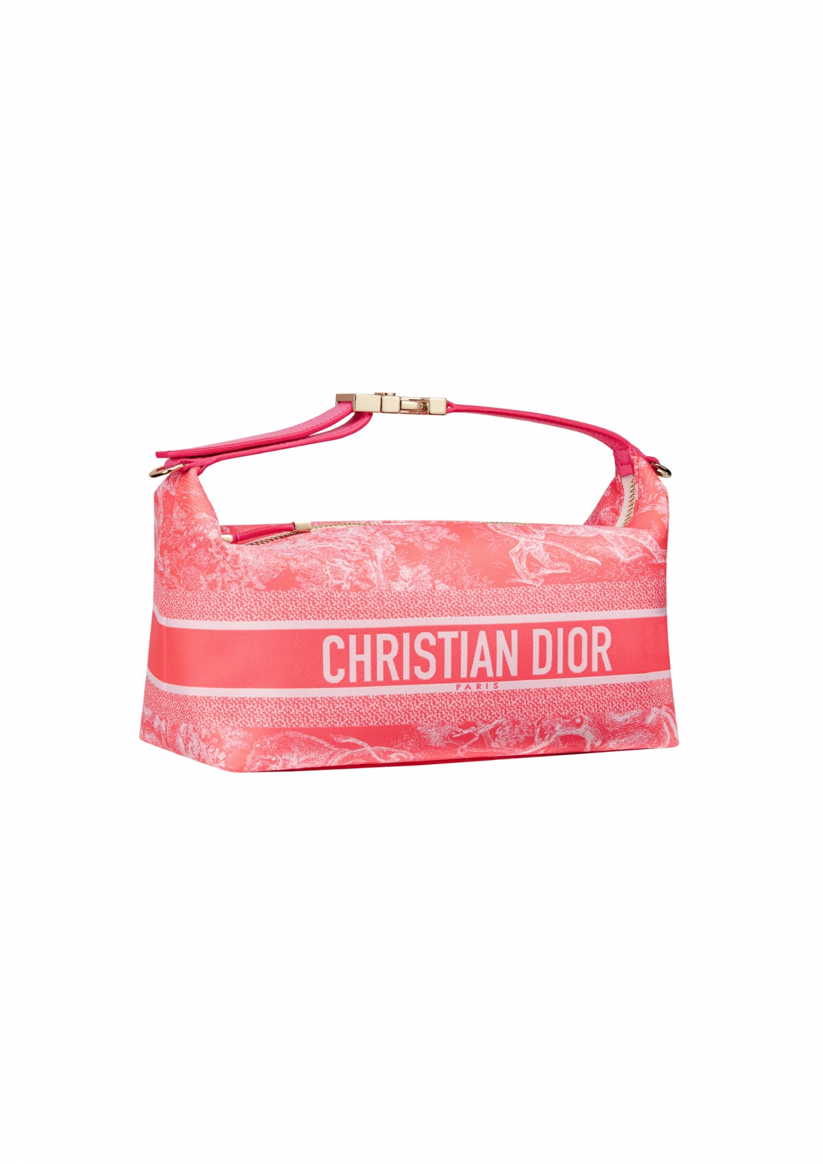 Dior Caro 螢光粉法式印花尼龍小型手拿包，NT$36,000