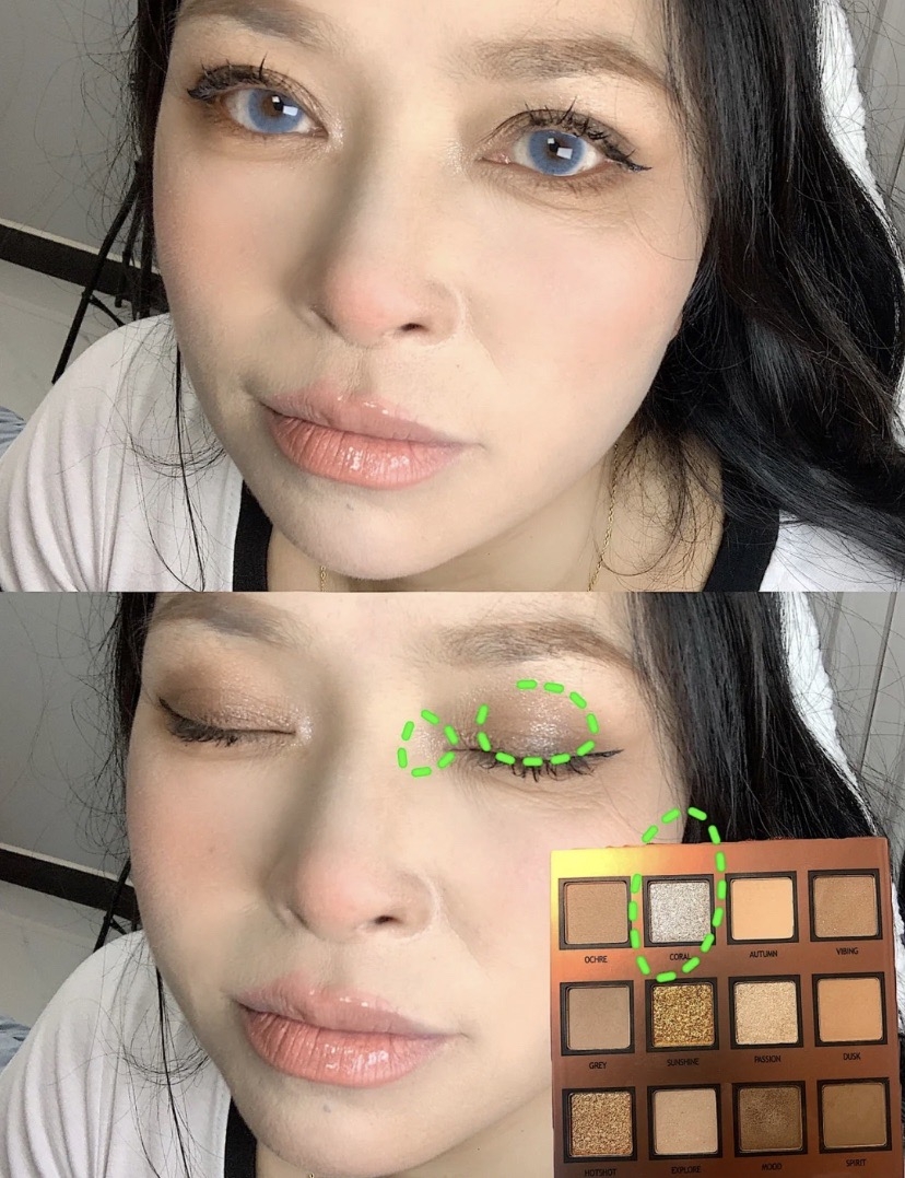 最後上點亮粉在眼皮中央