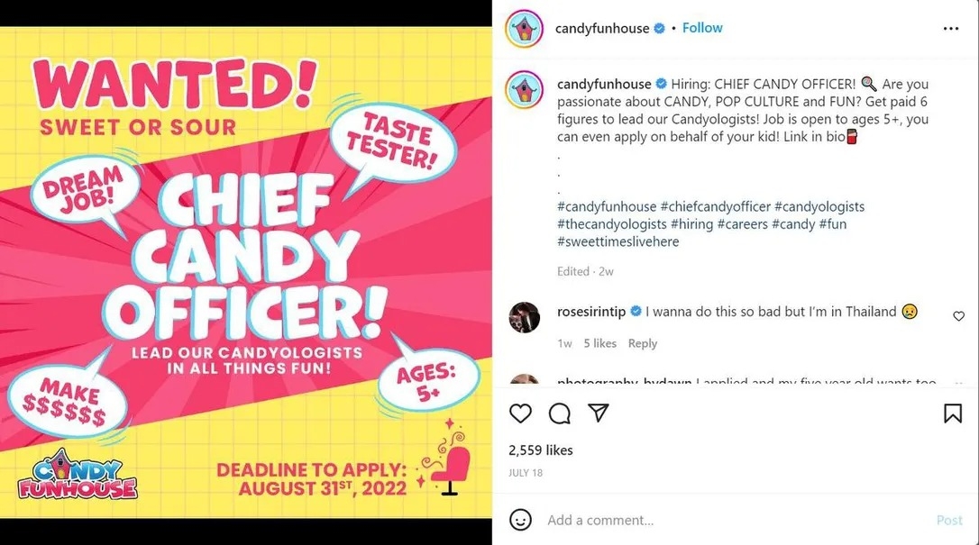 Candy Funhouse公開高薪職缺徵才