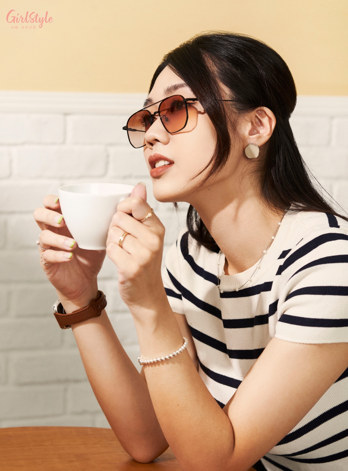 漸層雙樑設計偏光飛官墨鏡 - 慕斯棕