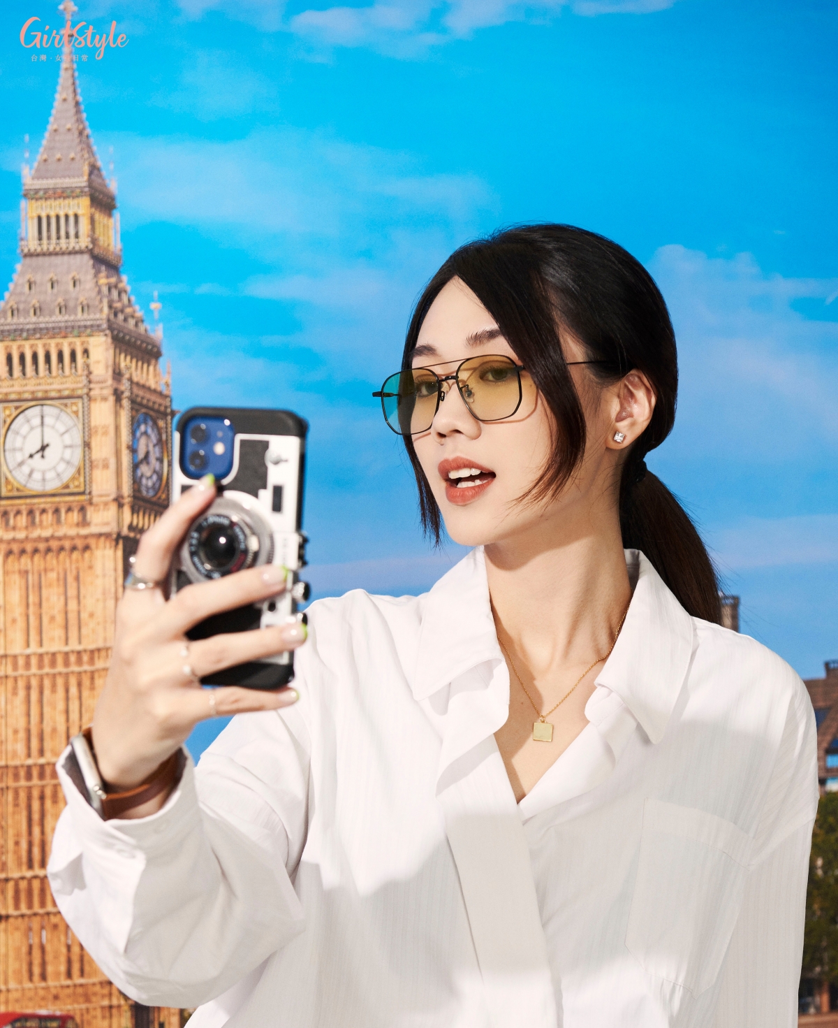 漸層雙樑設計偏光飛官墨鏡 - 萊姆綠