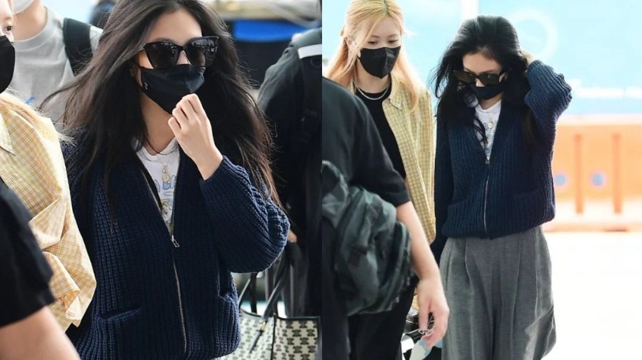 Jennie戴著口罩遮著臉
