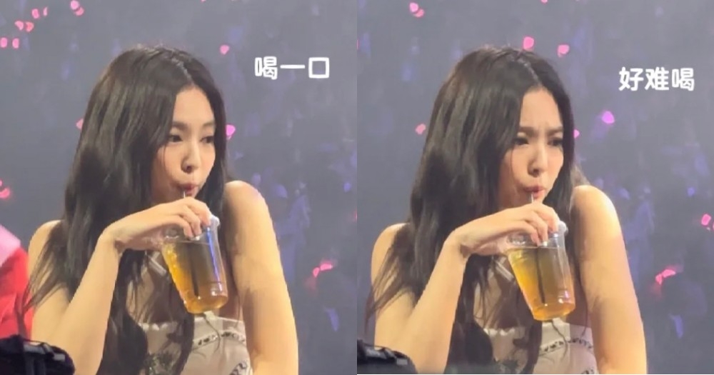 Jennie喝飲料表情