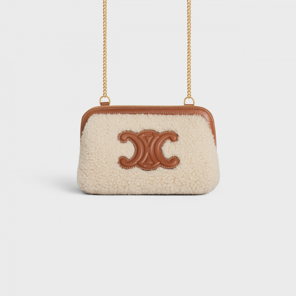 CELINE CUIR TRIOMPHE絨毛鍊條皮革肩背小包，價格店洽