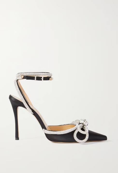 MACH & MACH Double Bow 水晶綴飾絲緞尖頭高跟鞋,US$1,309.98