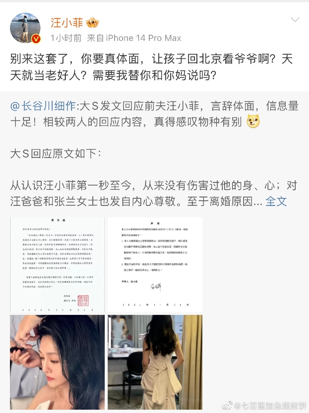 汪小菲回應大S聲明