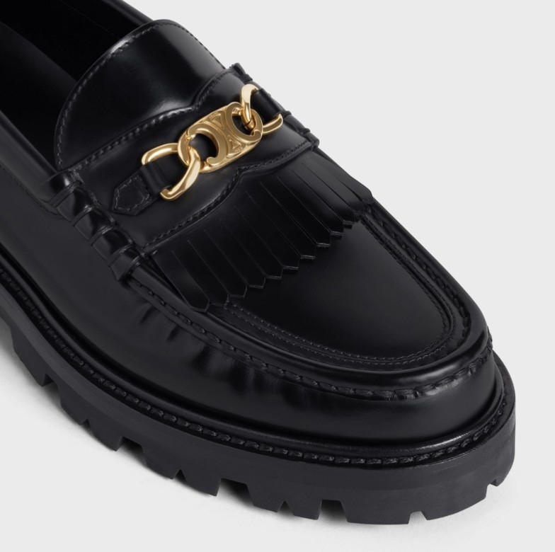 CELINE MARGARET LOAFER WITH TRIOMPHE CHAIN IN POLISHED BULL BLACK