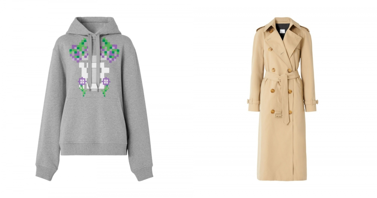 Burberry x Minecraft花押字圖案印花棉質連帽衫，NT$34,900_花押字圖案 Waterloo 風衣，NT$99,000