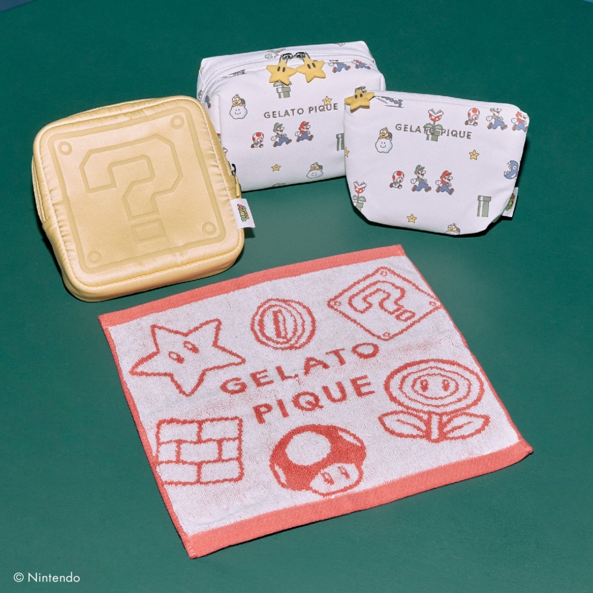SUPER MARIO X GELATO PIQUE 滿版印花面紙包、滿版印花收納包、手帕&收納包組合