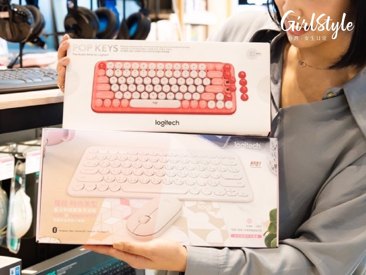 羅技 POP KEYS無線機械鍵盤，現在優僡價$1990，Emoji 鍵帽表情8入；－同時配對3台裝置，電池壽命長達三年／羅技 K380+M350 無線鍵鼠組禮盒包-粉，現在優惠價$1490，時尚美型，靜善靜美