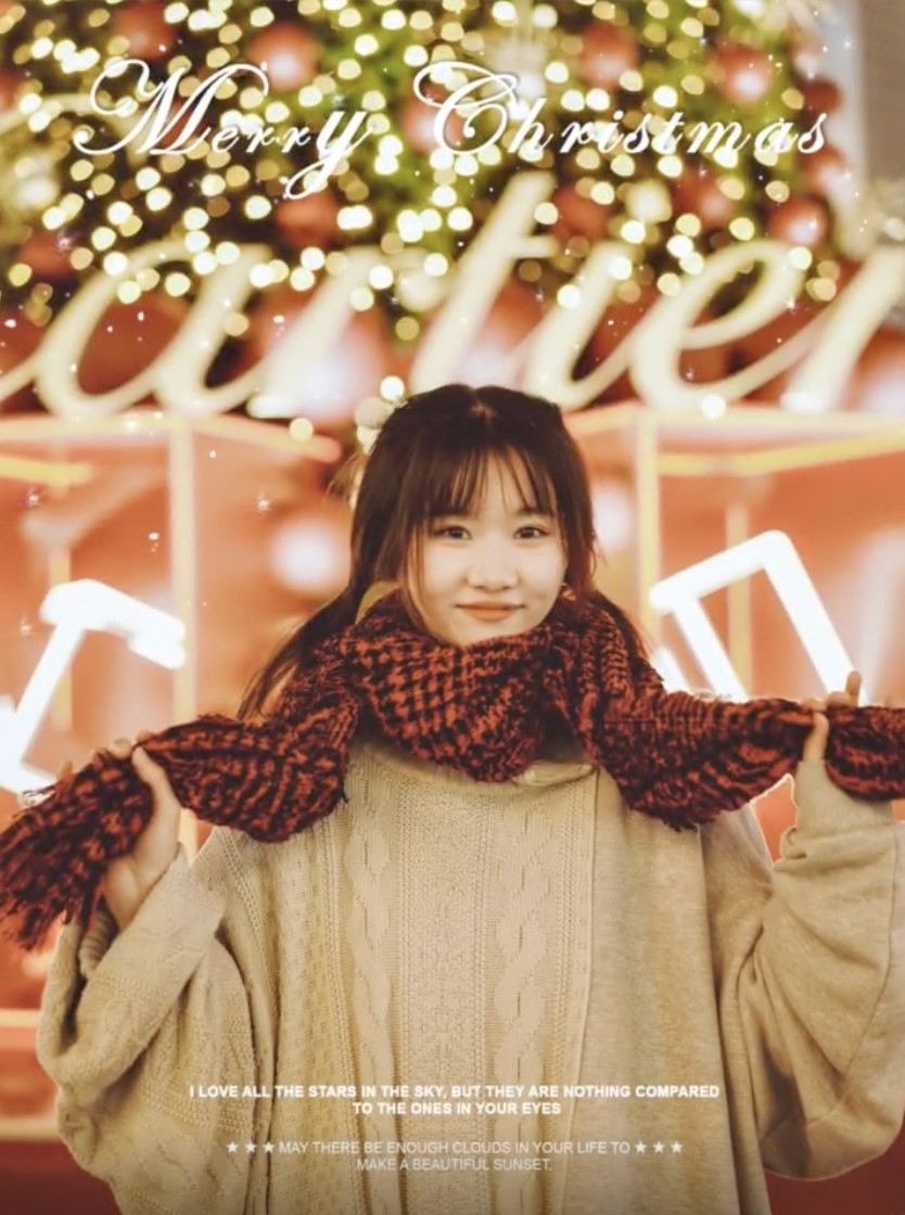 聖誕樹合照技巧1:打開「人像模式」透過虛景營造氛圍感