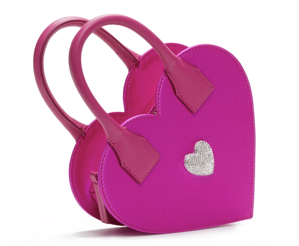 MACH & MACH Heart-Shape Crystal-Embellished Satin Top Handle Bag