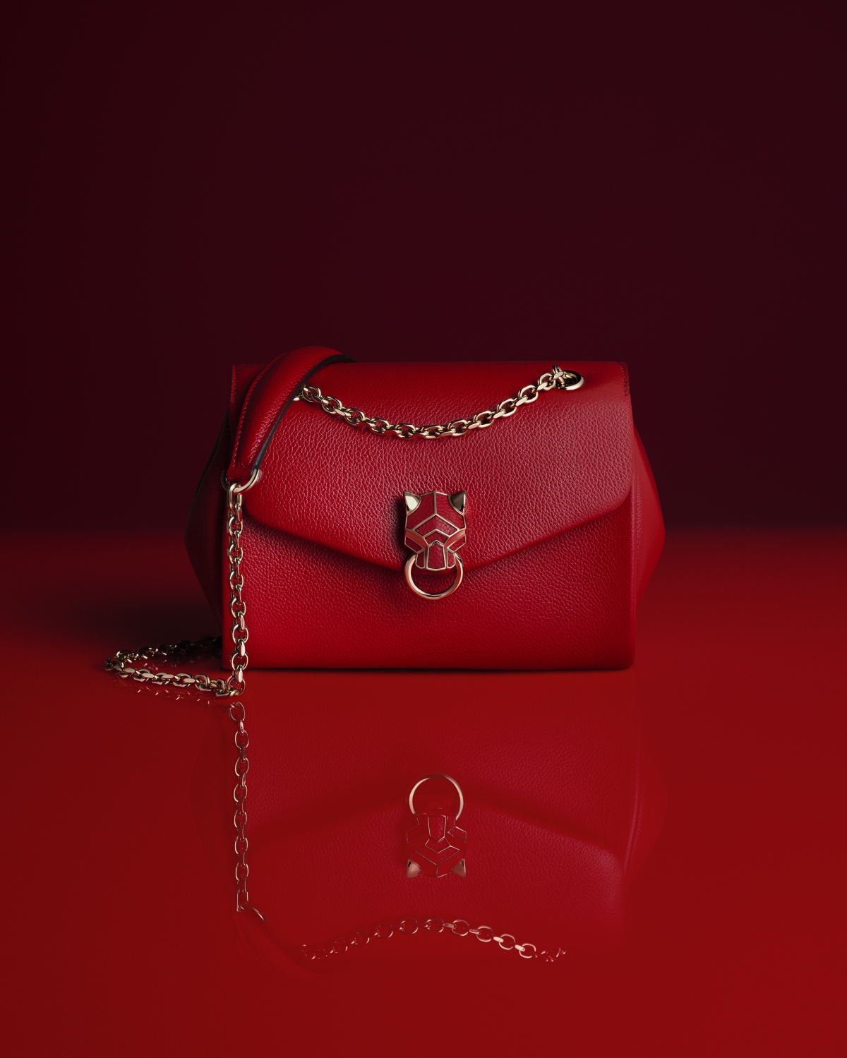 卡地亞Panthere Graphique 迷你款紅色鍊帶包,NT$90,500