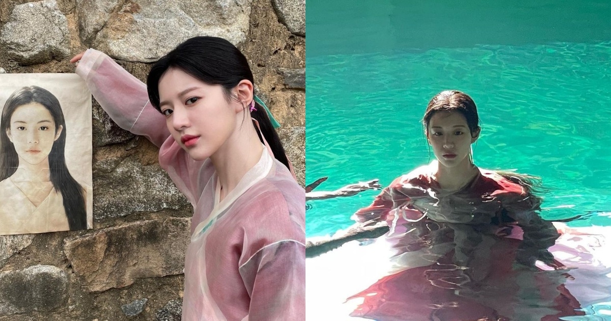 高允貞在水中拍戲，我見猶憐的模樣猶如出水芙蓉。