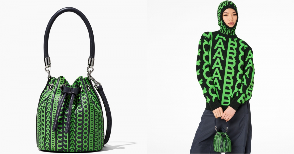 Marc Jacobs 寶石綠Monagram 圖騰迷你水桶包,NT$18,900