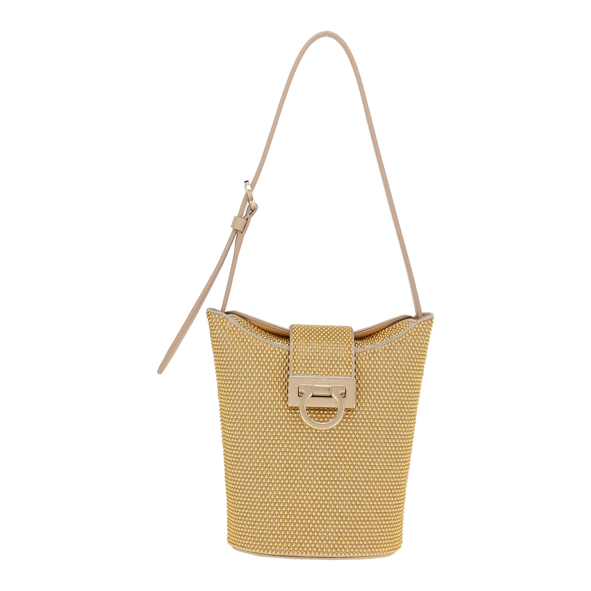 FERRAGAMO 金色水晶鑲嵌TRIFOLIO手提包，NT$79,900