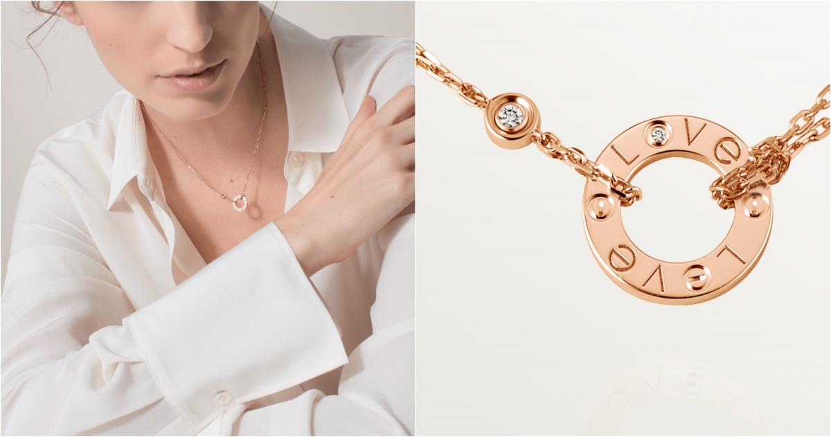 卡地亞LOVE玫瑰金鑲鑽項鍊,約NT$73,000